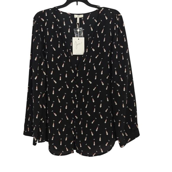 Joie Purine Champagne Flute Blouse Top Size Large Black Silk V-Neck L/S NWT - Picture 2 of 10